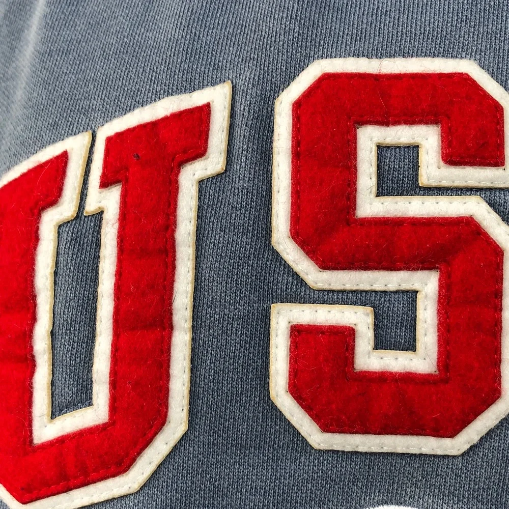 Vintage Felt Patch USA Sports Cropped  Sweatshirt Women's Small Patriotic - Picture 2 of 8